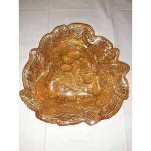 Indiana Carnival Glass Loganberry Leaf Amber Marigold Candy Dish Bowl Triangle